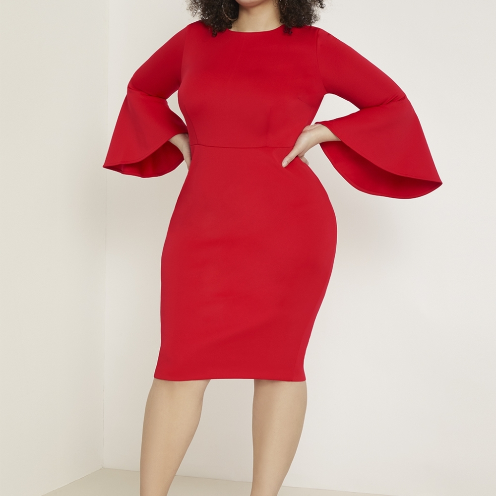 Eloquii Red Flare Sleeve Scuba Dress